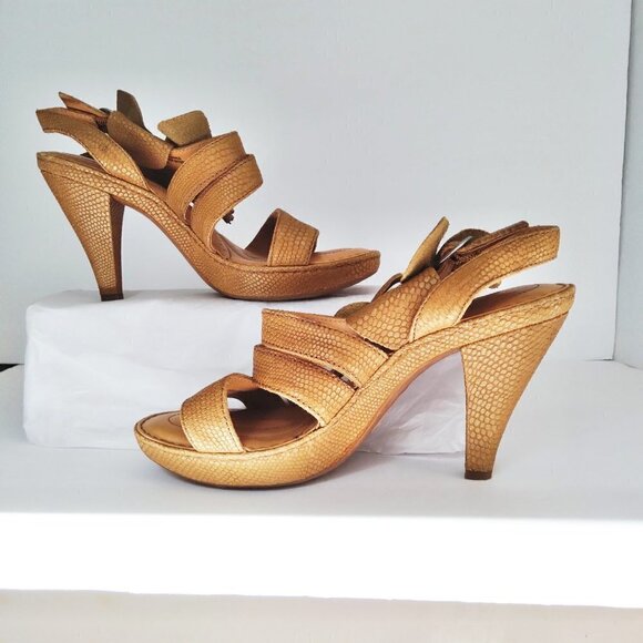 Born Crown Brown Snakeskin Leather Huge Flower Open Toe Sling Back Sandals Sz7 - Picture 7 of 8